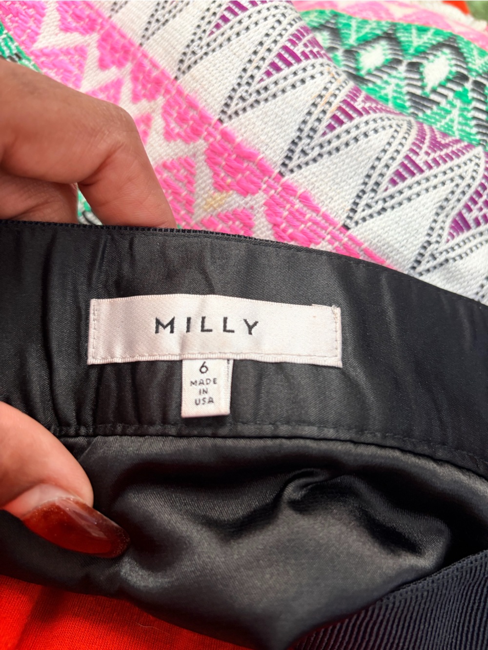 Milly Multicolor Couture Tweed Geometric Printed Mini Skirt Frayed Fringe Hem - Picture 5 of 5